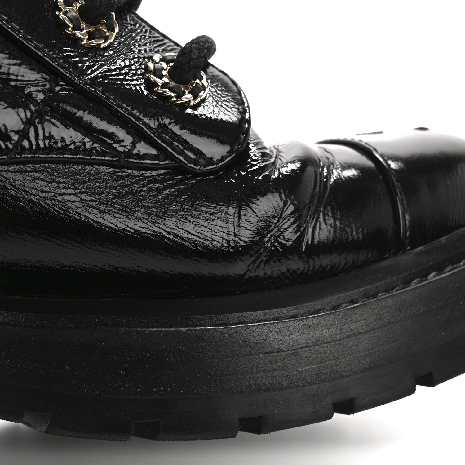 Chanel Shiny Lambskin Quilted Lace Up Combat Boots 37 Black 11 of 15