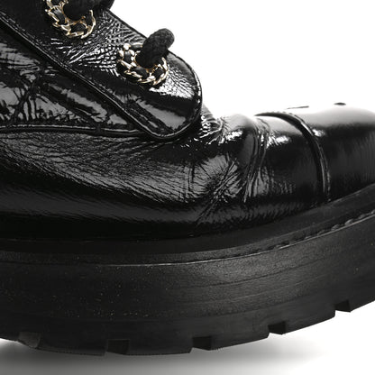 Chanel Shiny Lambskin Quilted Lace Up Combat Boots 37 Black 11 of 15