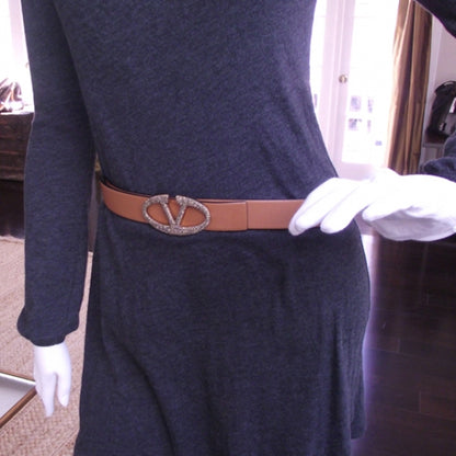 Valentino Garavani Leather Crystal V Logo Belt 2 of 8