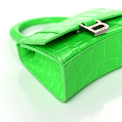 Balenciaga Shiny Calfskin Crocodile Embossed Hourglass Top Handle Bag Mini Fluo Green 7 of 13