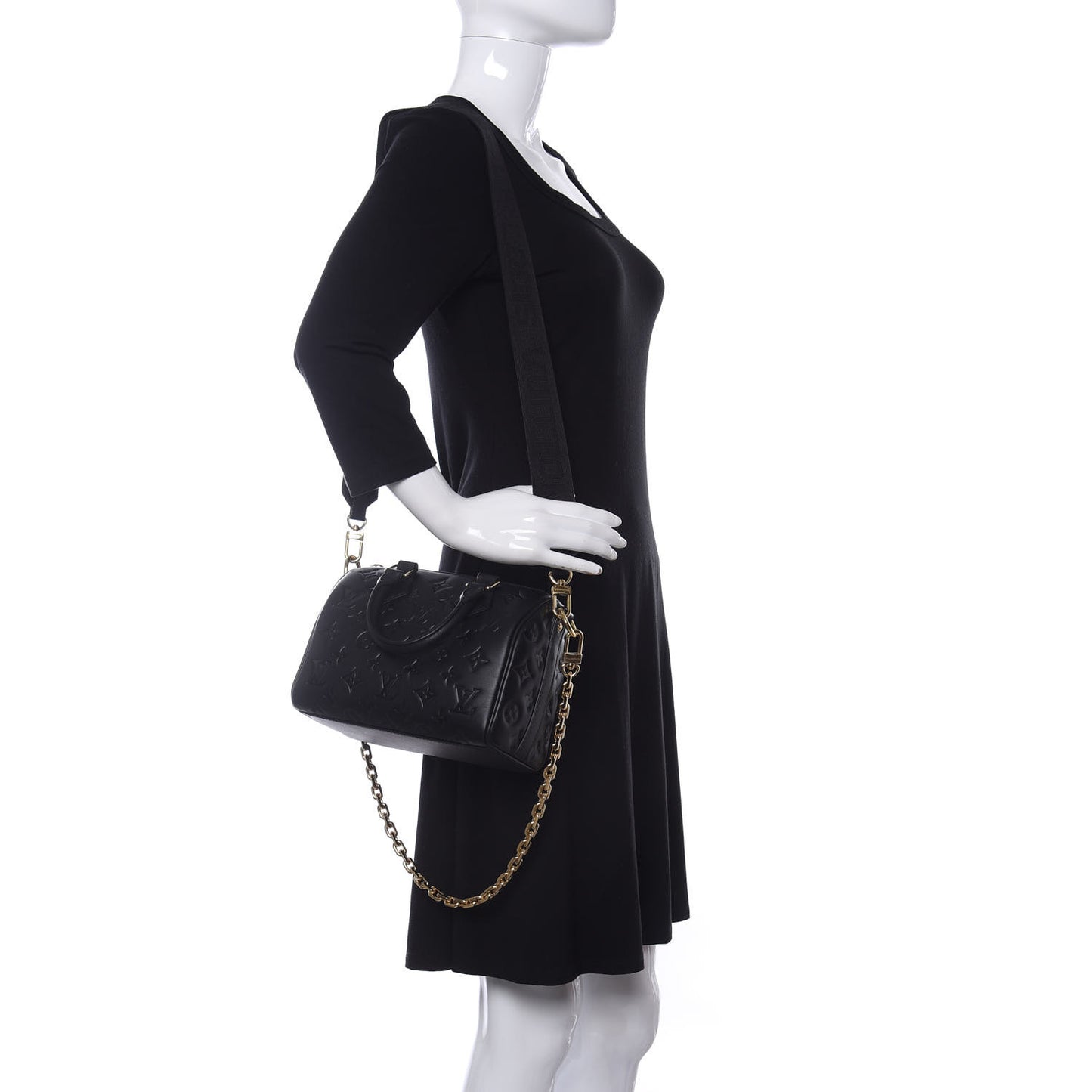 Lambskin Embossed Monogram Speedy 22 Bandouliere Black
