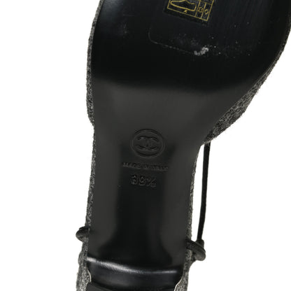 Chanel Tweed Satin Slingback Cap Toe Bow Pumps 39.5 Grey Black 9 of 11