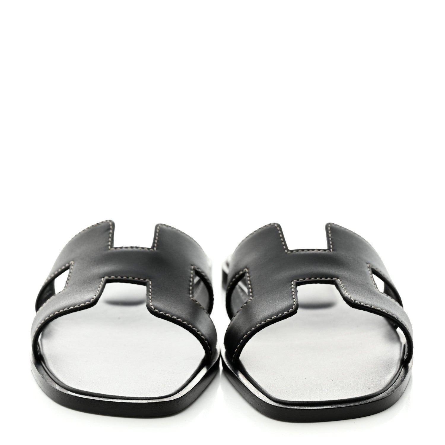 Hermes Box Calfskin Oran Sandals 35.5 Black 2 of 9
