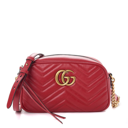Gucci Calfskin Matelasse Small GG Marmont Chain Shoulder Bag Hibiscus Red 1 of 7