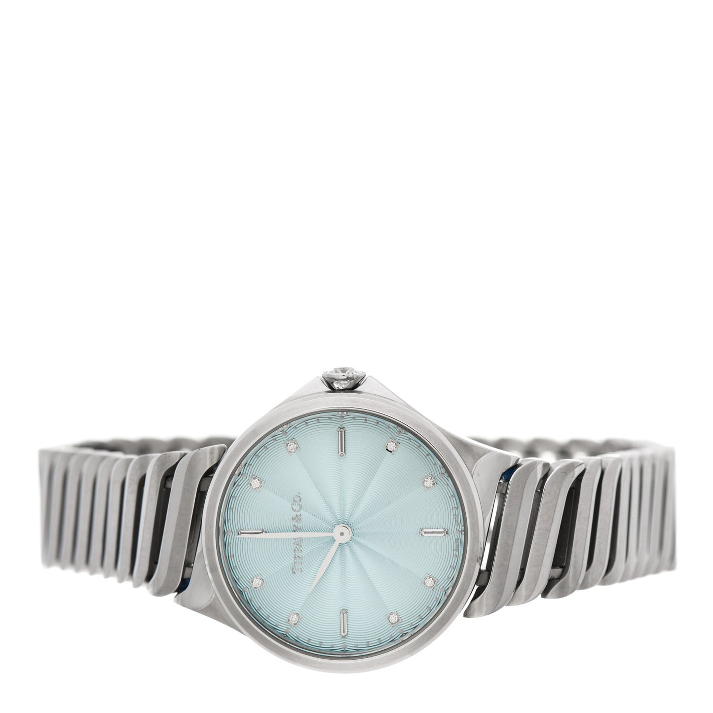 Stainless Steel Diamond 28mm Metro 2-Hand Quartz Watch Ice Blue