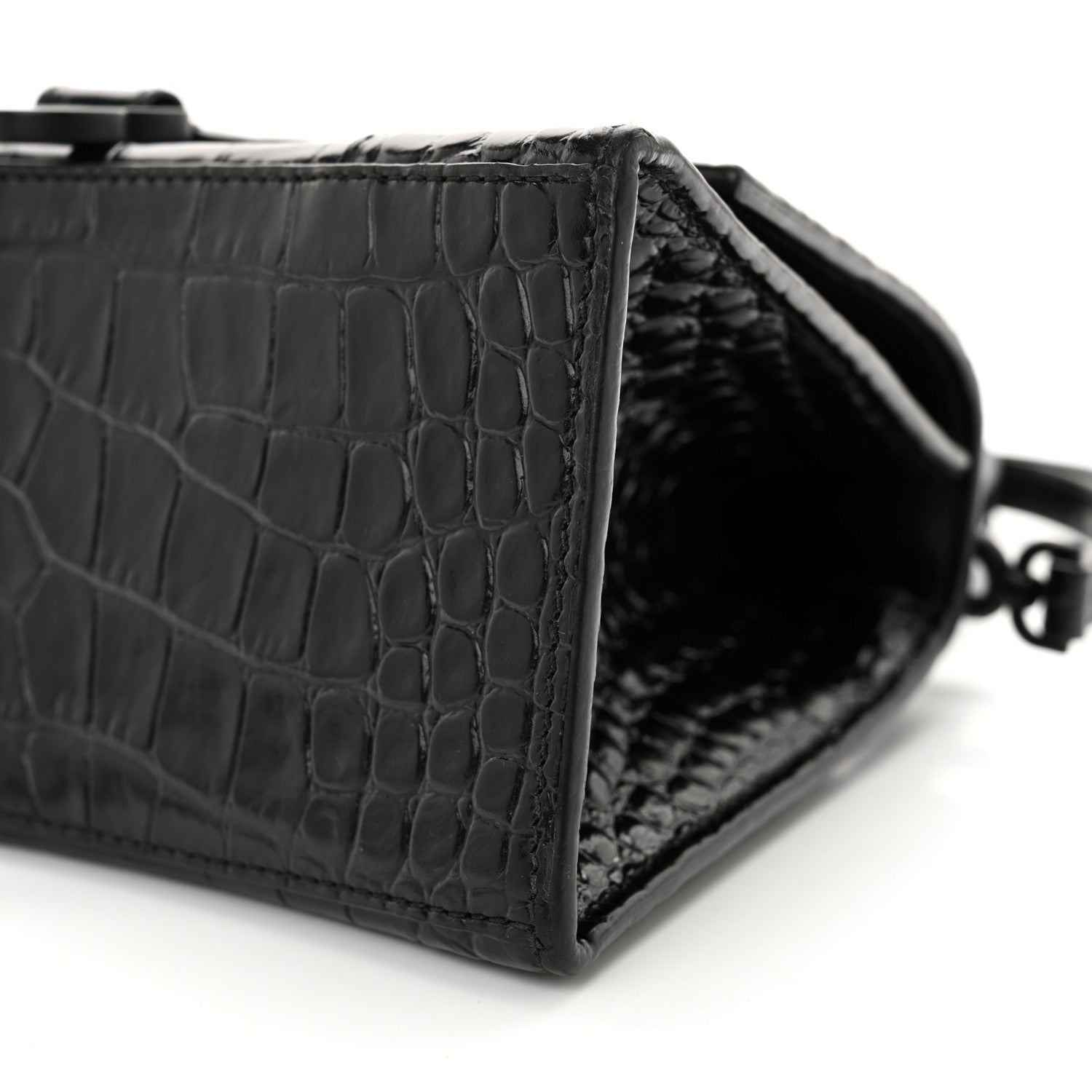 Balenciaga Shiny Calfskin Monochrome Crocodile Embossed Small Hourglass Top Handle Bag Black 10 of 13