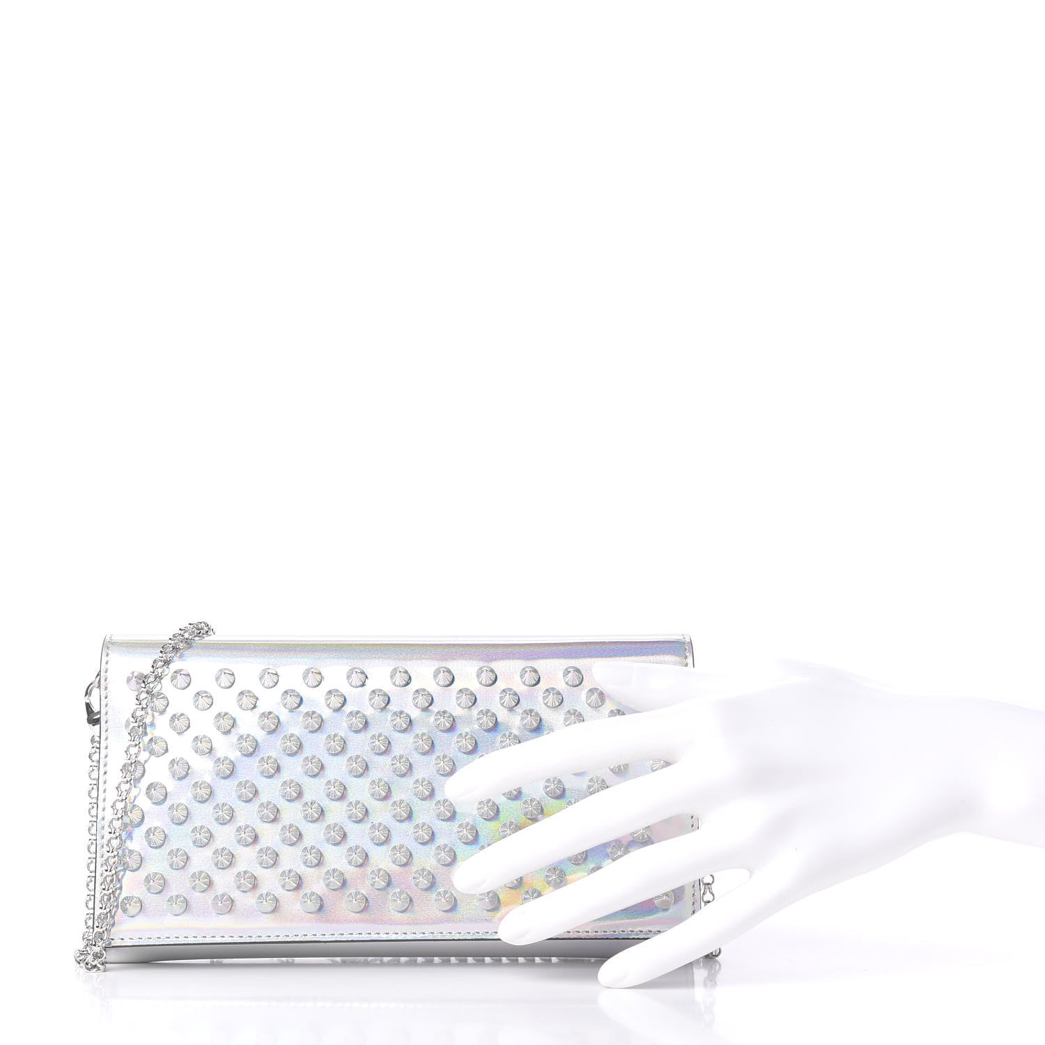 Christian Louboutin Calfskin Glitter Givre Spikes Boudoir Chain Wallet Perle Platine 2 of 10