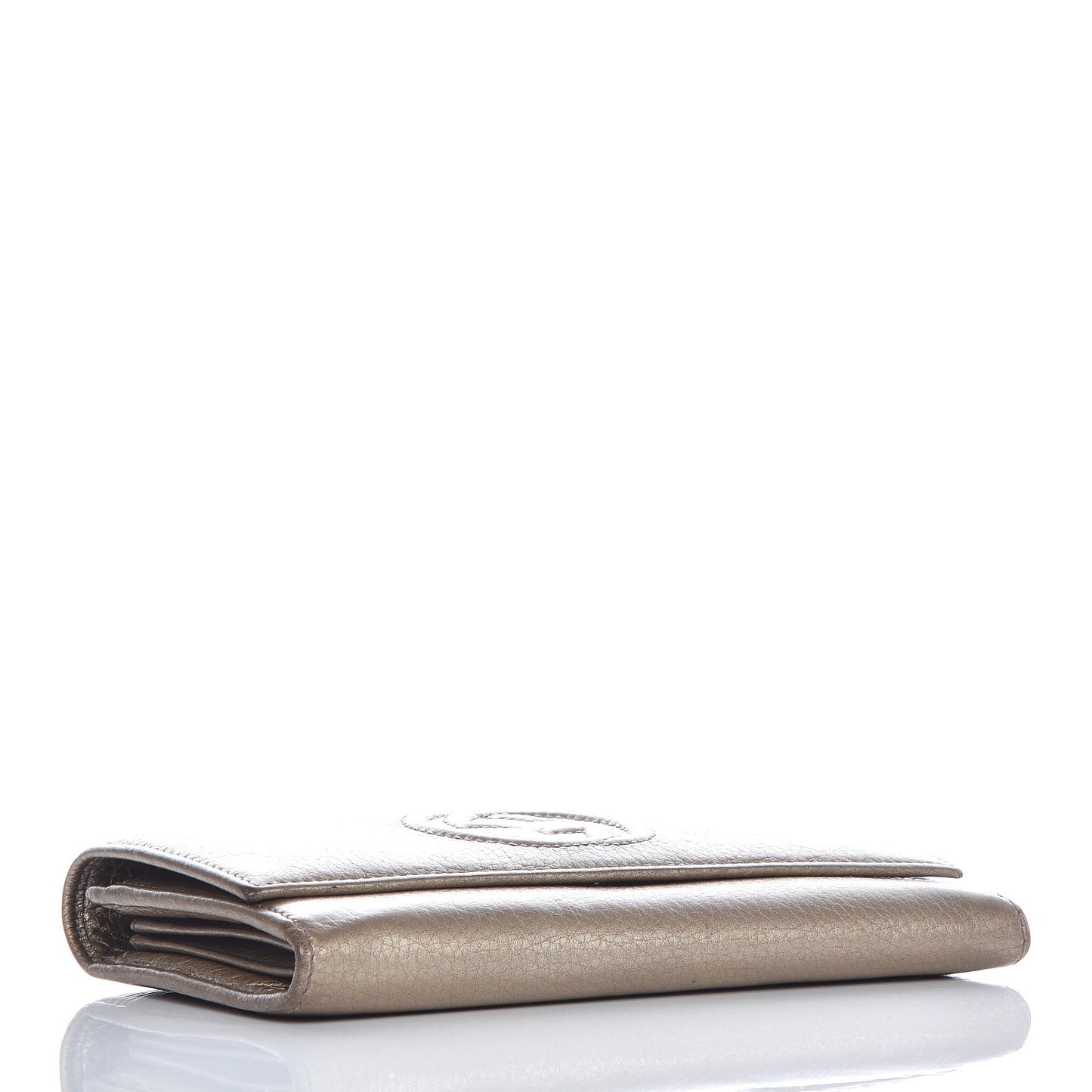 Metallic Pebbled Calfskin Large Soho Continental Wallet Golden Beige