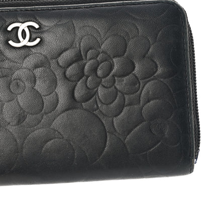 Chanel Lambskin Camellia Embossed Large Zip Around Gusset Wallet Black 18 of 18