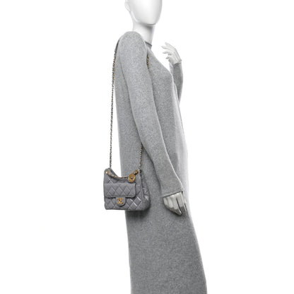 Chanel Shiny Crumpled Calfskin Quilted Small Wavy CC Hobo Grey 2 of 10