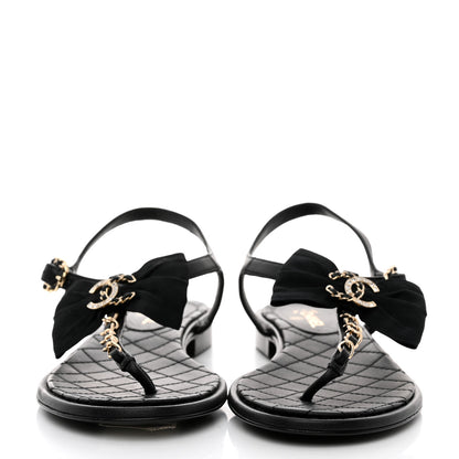 Chanel Lambskin Crystal Chain CC Thong Sandals 35.5 Black 2 of 9