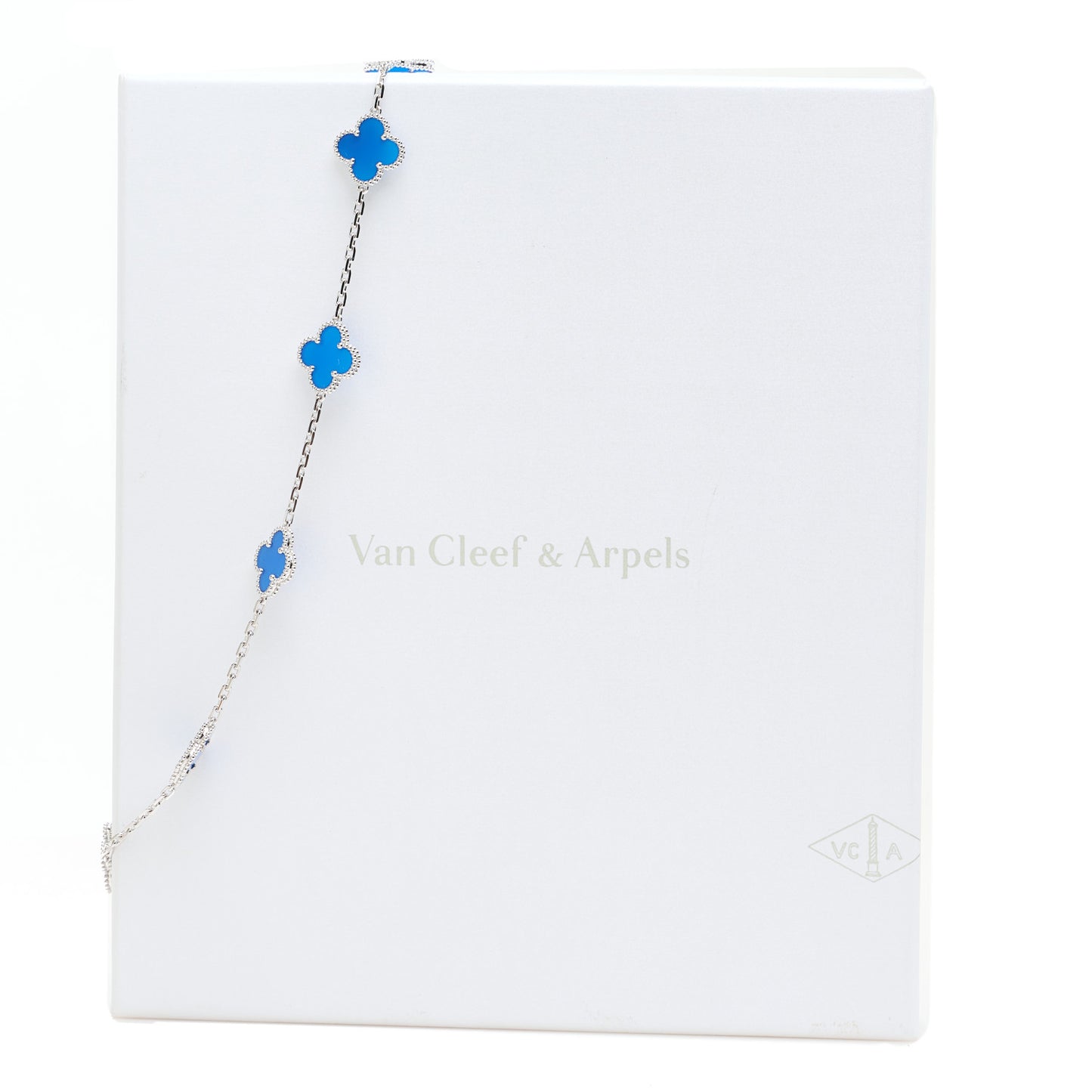 18K White Gold Blue Agate 10 Motifs Vintage Alhambra Necklace
