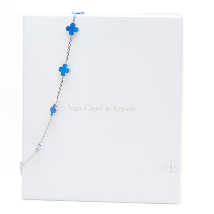 Van Cleef & Arpels 18K White Gold Blue Agate 10 Motifs Vintage Alhambra Necklace 6 of 6