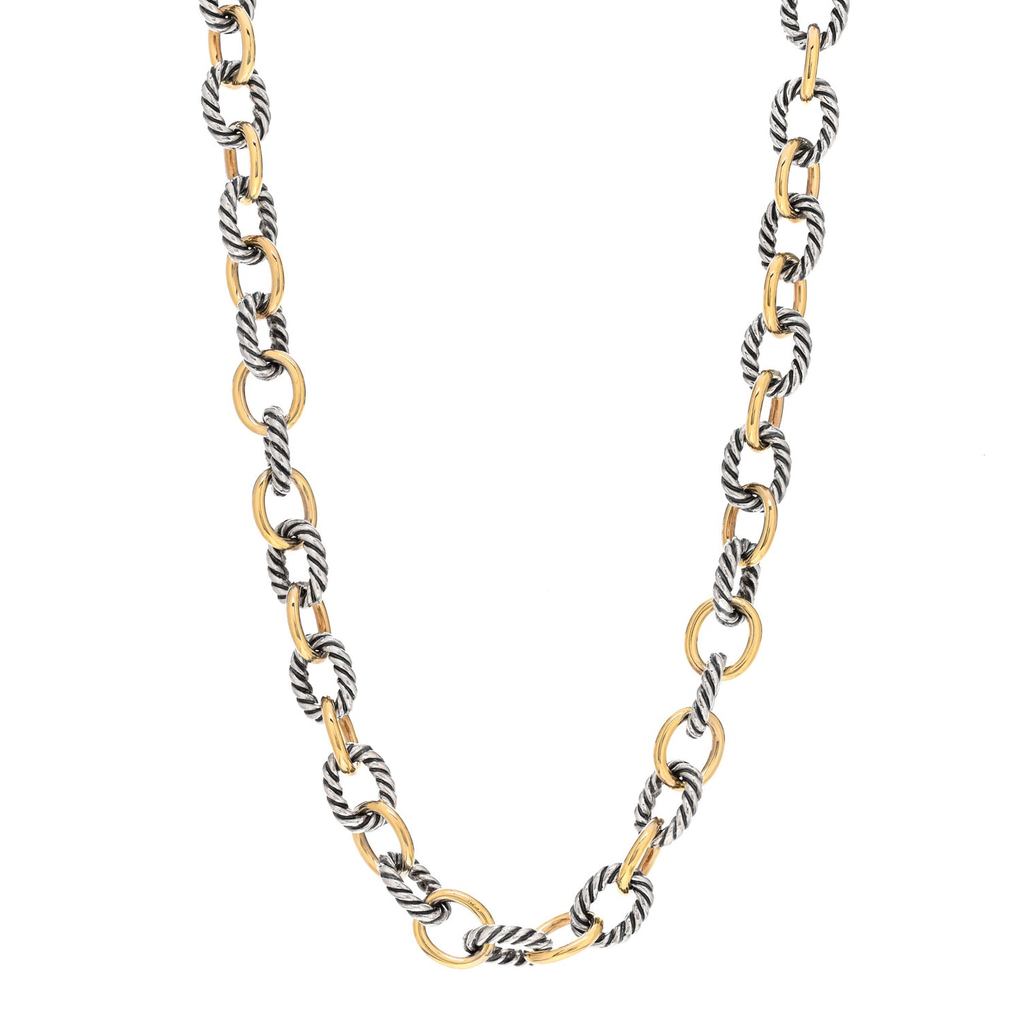 Sterling Silver 18K Yellow Gold 10mm Medium Oval Link Necklace 22"