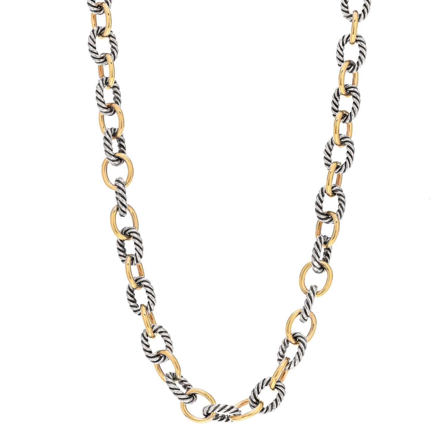 David Yurman Sterling Silver 18K Yellow Gold 10mm Medium Oval Link Necklace 22" 1 of 4