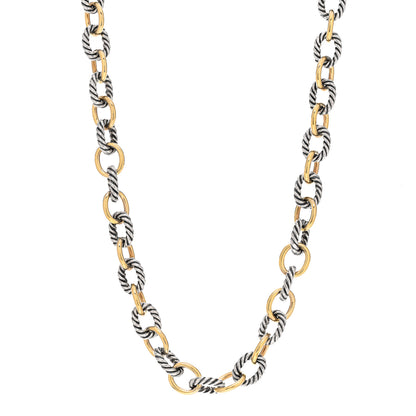 David Yurman Sterling Silver 18K Yellow Gold 10mm Medium Oval Link Necklace 22" 1 of 4