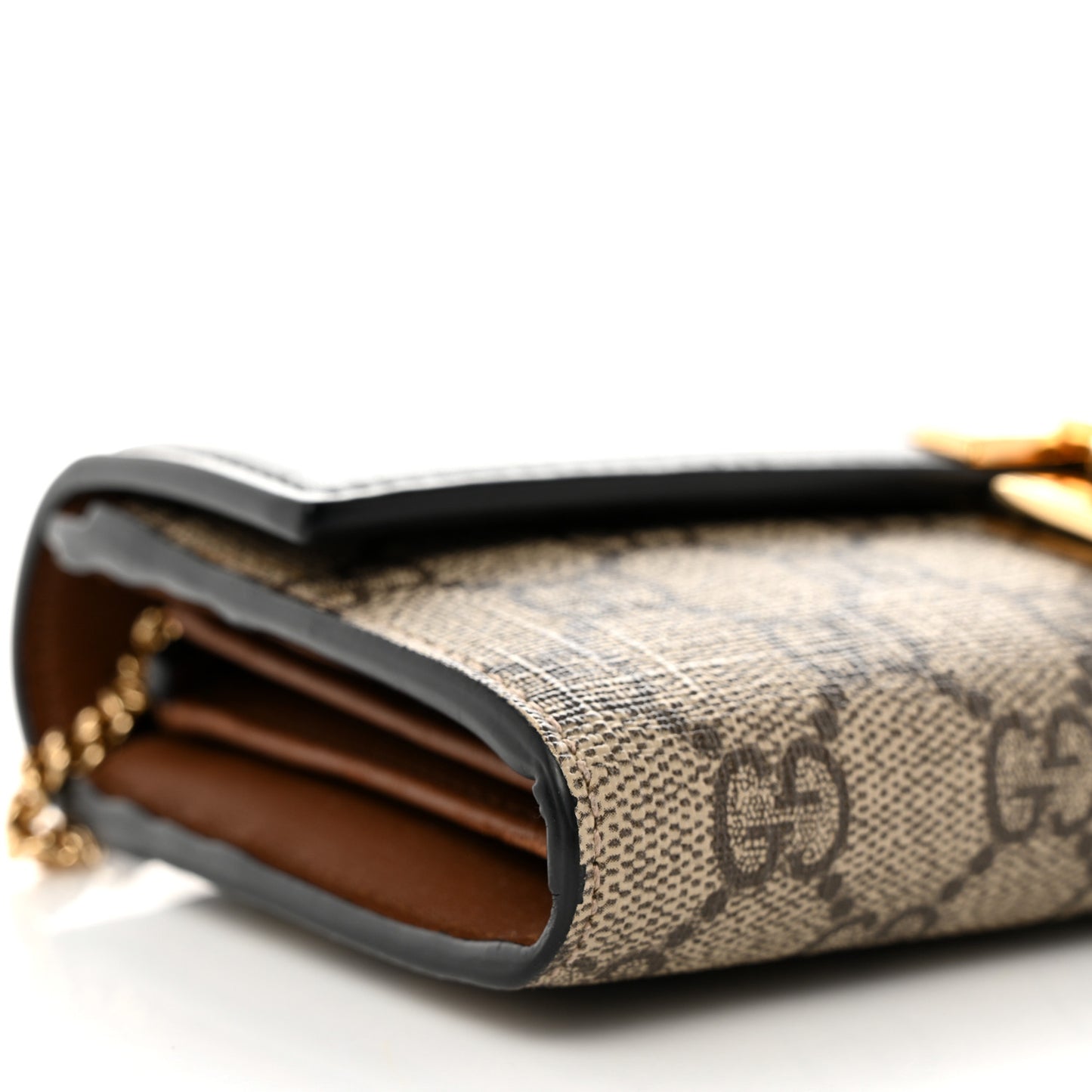 GG Supreme Monogram Moon Calfskin Padlock Continental Chain Wallet Beige Ebony Black