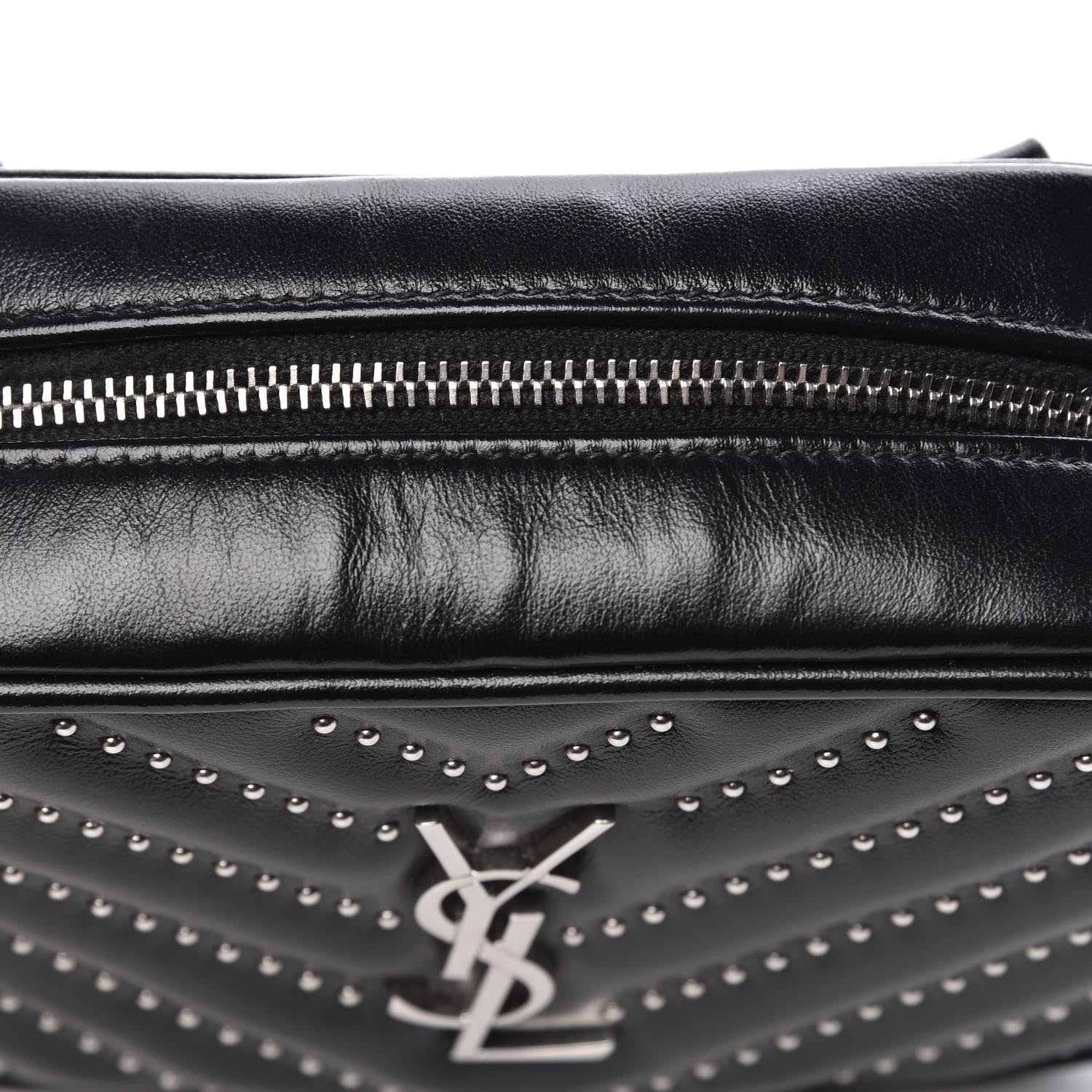 Saint Laurent Calfskin Matelasse Studded Monogram Lou Belt Bag Black 10 of 11