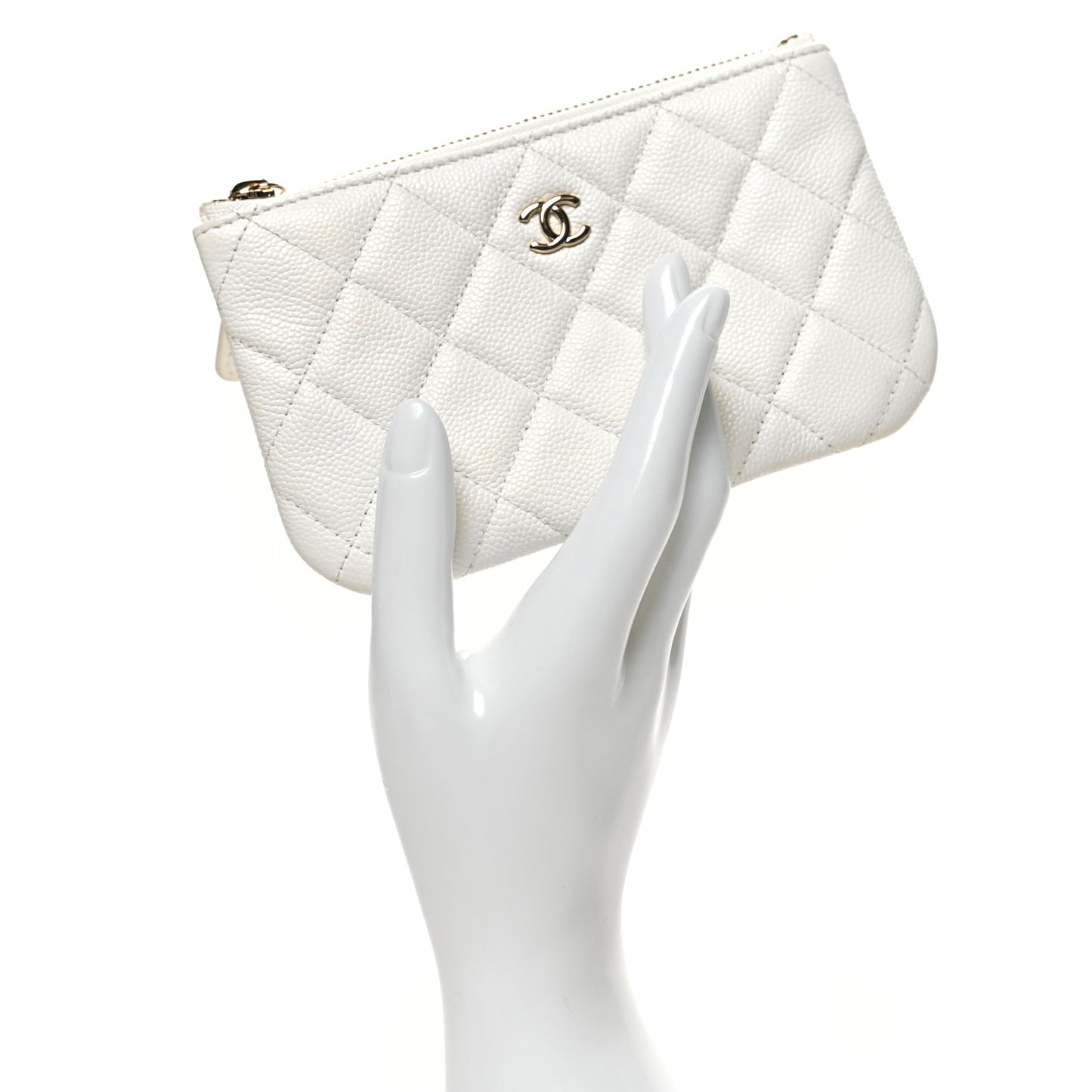 Caviar Quilted Small Pouch White