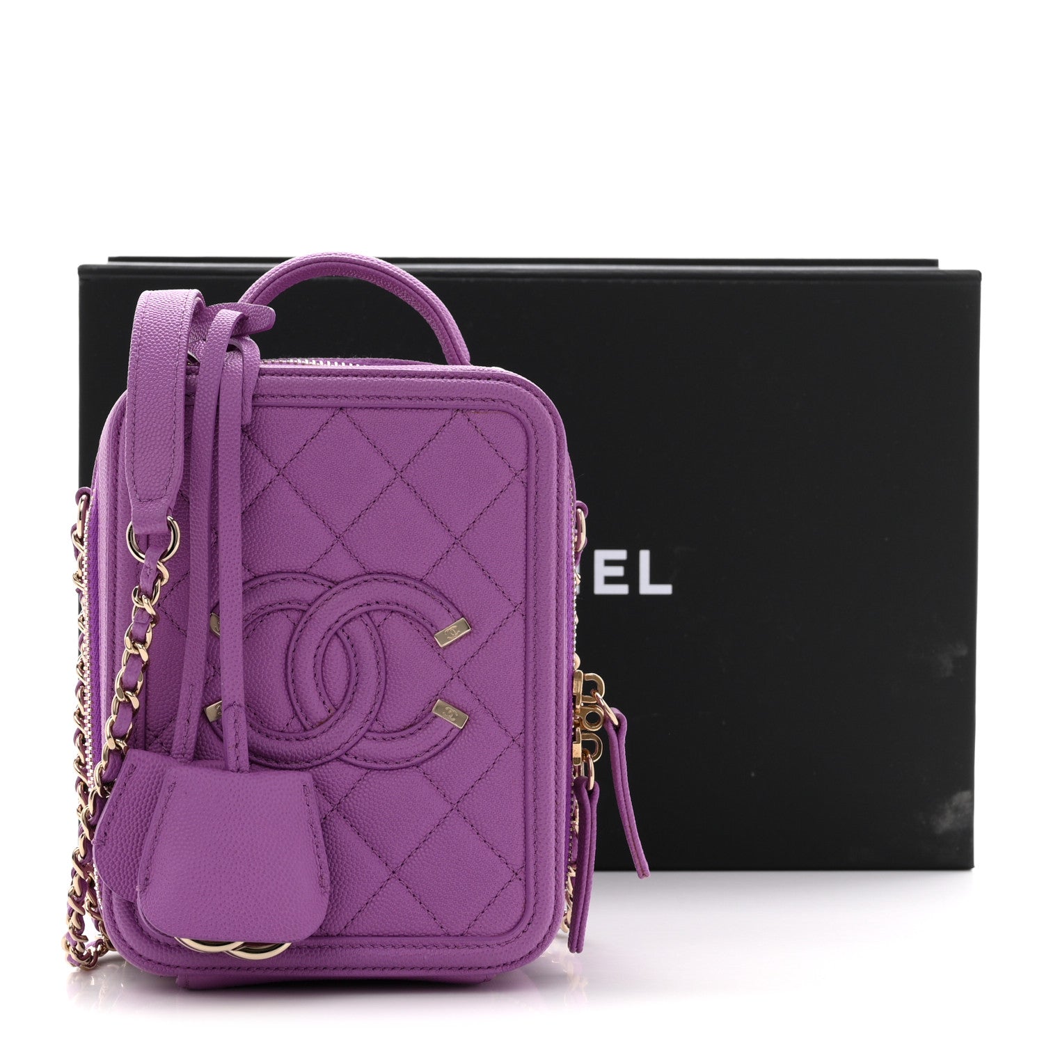 Chanel Caviar Quilted CC North South Filigree Vanity Case Purple
