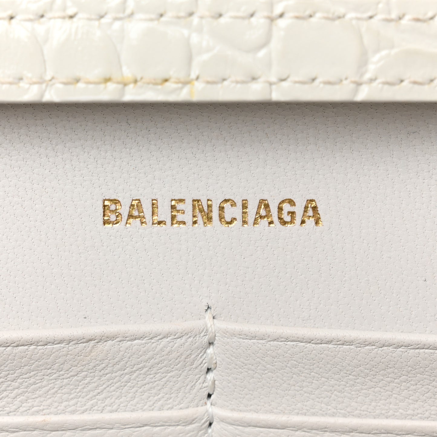 Shiny Calfskin Crocodile Embossed Hourglass Chain Bag White