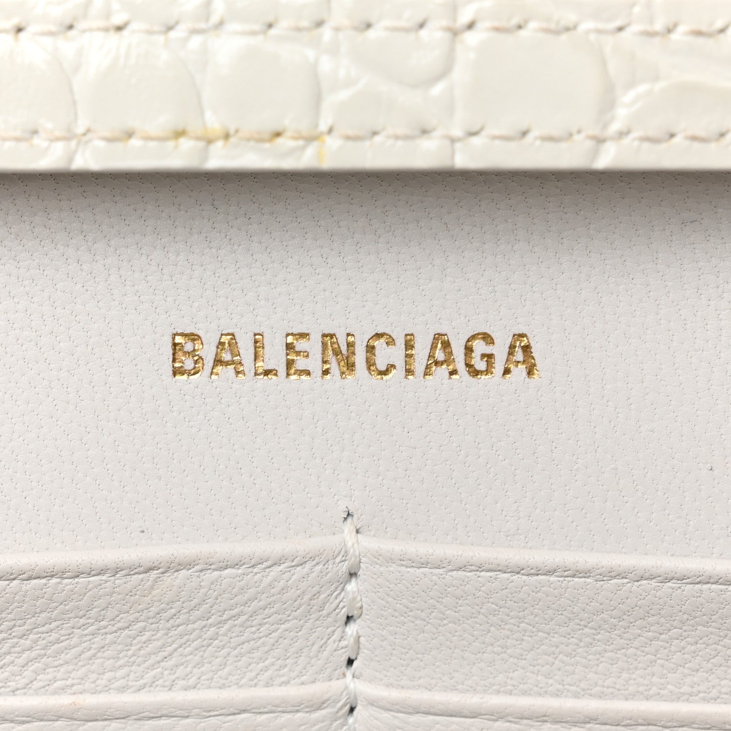 Balenciaga Shiny Calfskin Crocodile Embossed Hourglass Chain Bag White 6 of 10