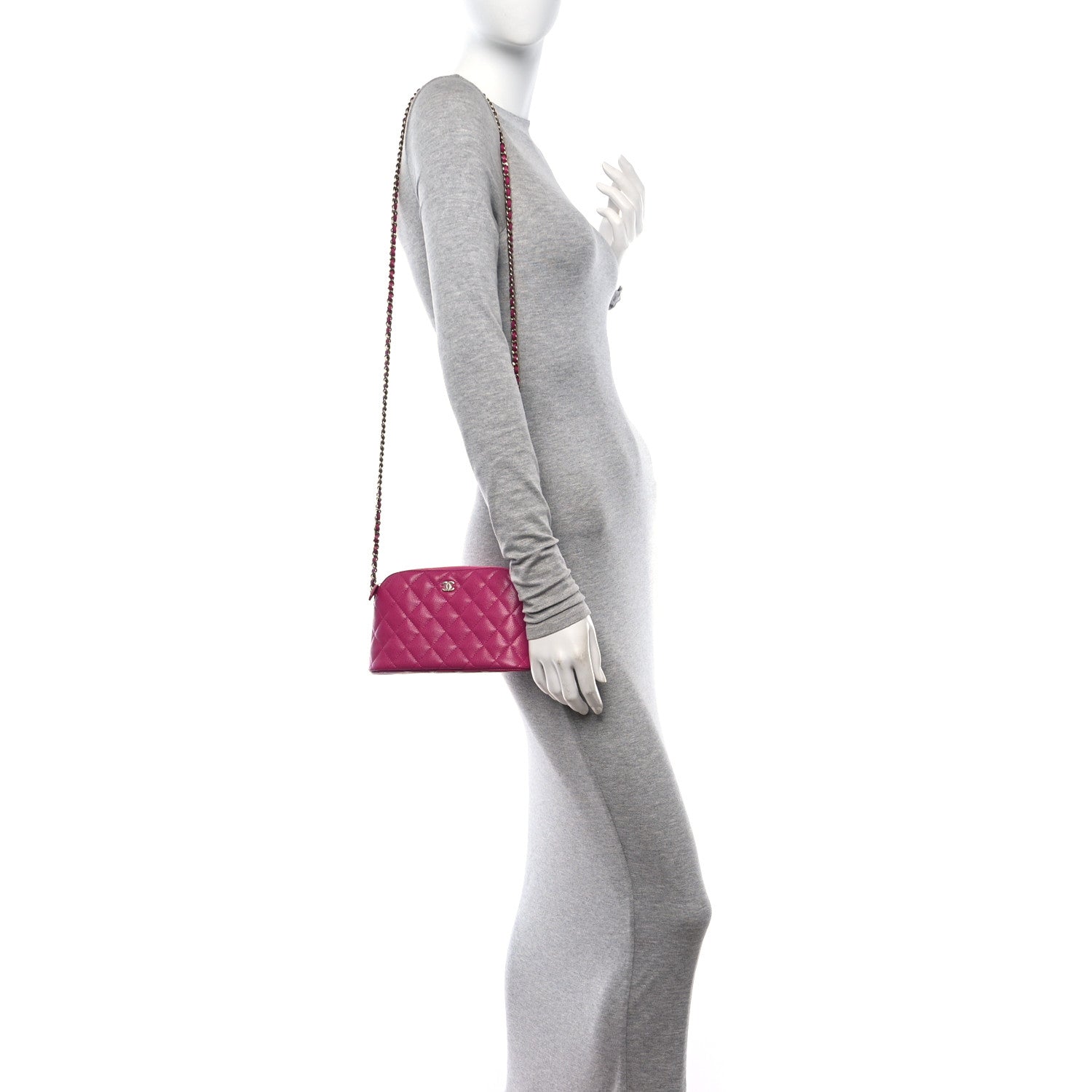 Chanel Caviar Quilted Classic Clutch With Chain Fuchsia 3 of 12
