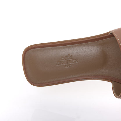 Hermes Box Calfskin Oran Sandals 37.5 Gold 7 of 9