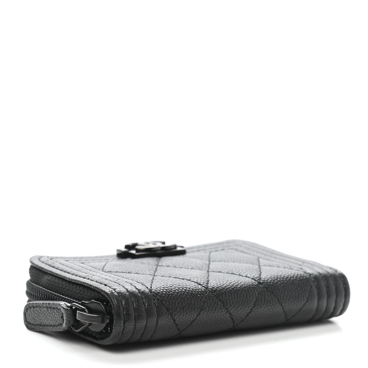 Caviar Quilted Boy Zip Around Coin Purse Wallet So Black