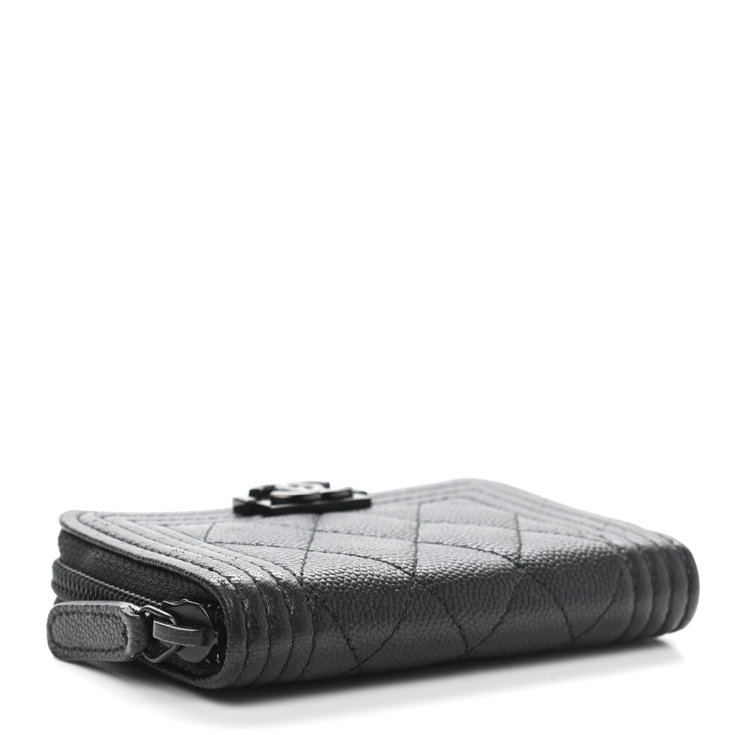 Chanel Caviar Quilted Boy Zip Around Coin Purse Wallet So Black 4 of 7