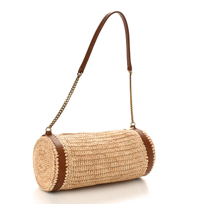 Saint Laurent Raffia Monogram Cassandre Small Cylindric Bag Natural Brick 3 of 12