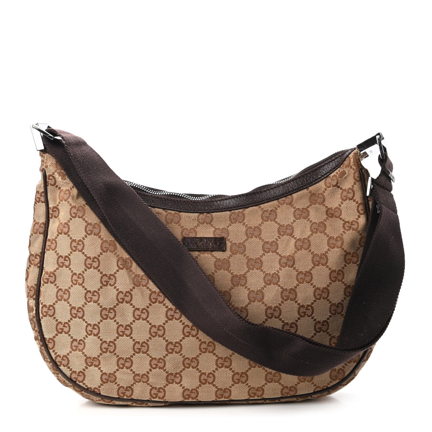 Gucci Monogram Medium Half Moon Hobo Dark Brown 1 of 15