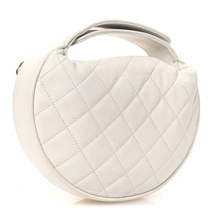 Chanel Shiny Caviar Quilted Bow Pouch Hobo White 3 of 11