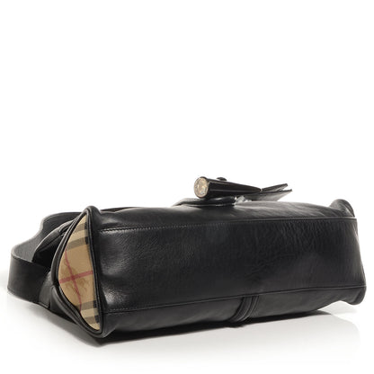 Burberry Leather Haymarket Check Horn Toggle Shoulder Bag Black 4 of 9