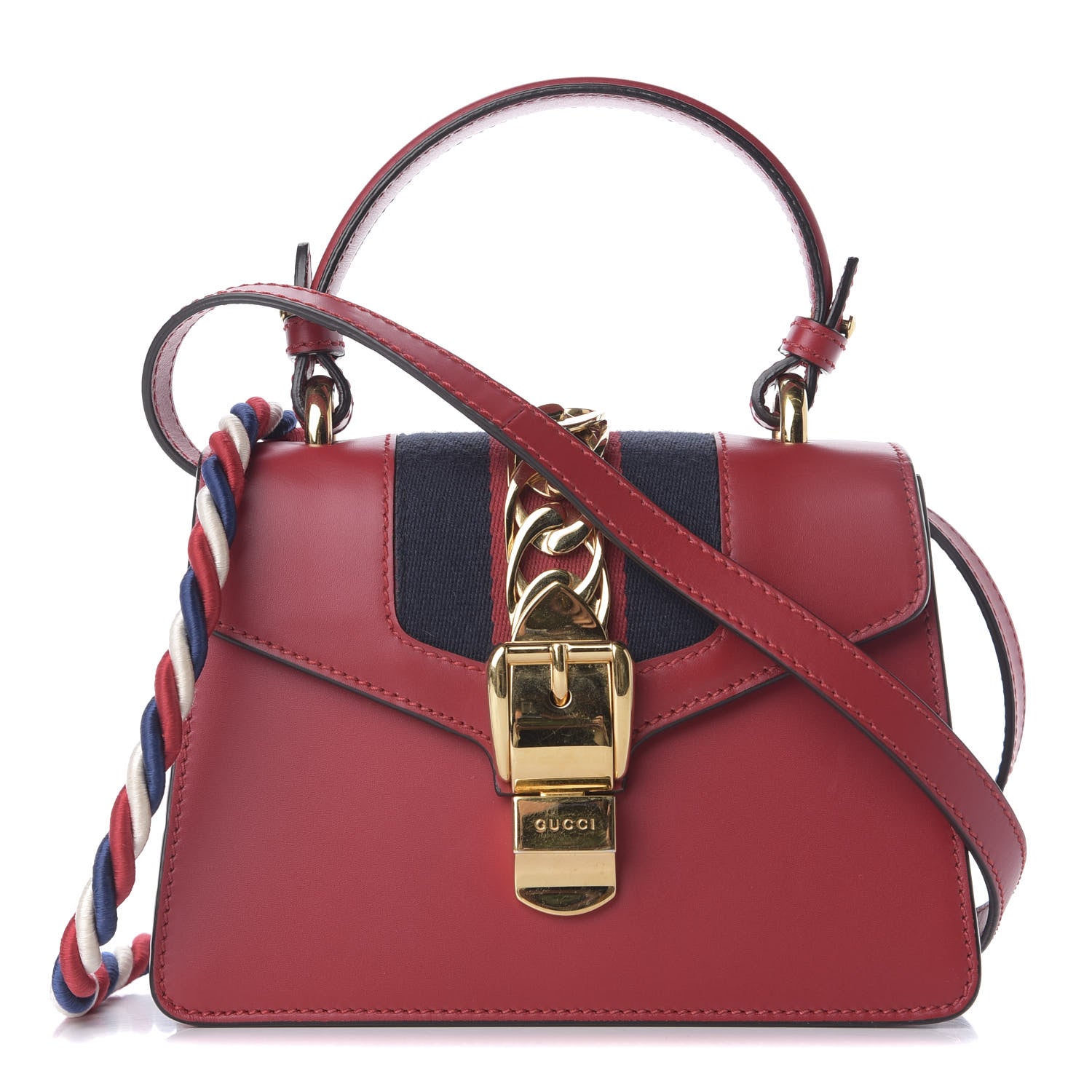 Gucci Calfskin Mini Sylvie Top Handle Bag Hibiscus Red 1 of 9