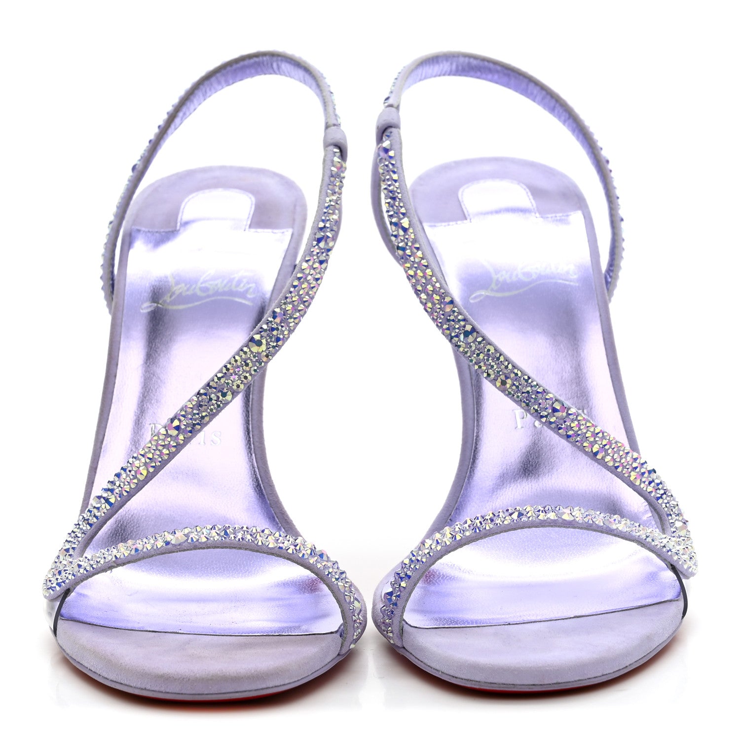 Christian Louboutin Suede Crystal Strass Rosalie 100 Sandals 37.5 Lilac Smoke 3 of 12