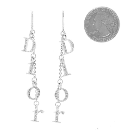 Christian Dior Crystal Logo Drop Earrings Silver 2 of 3