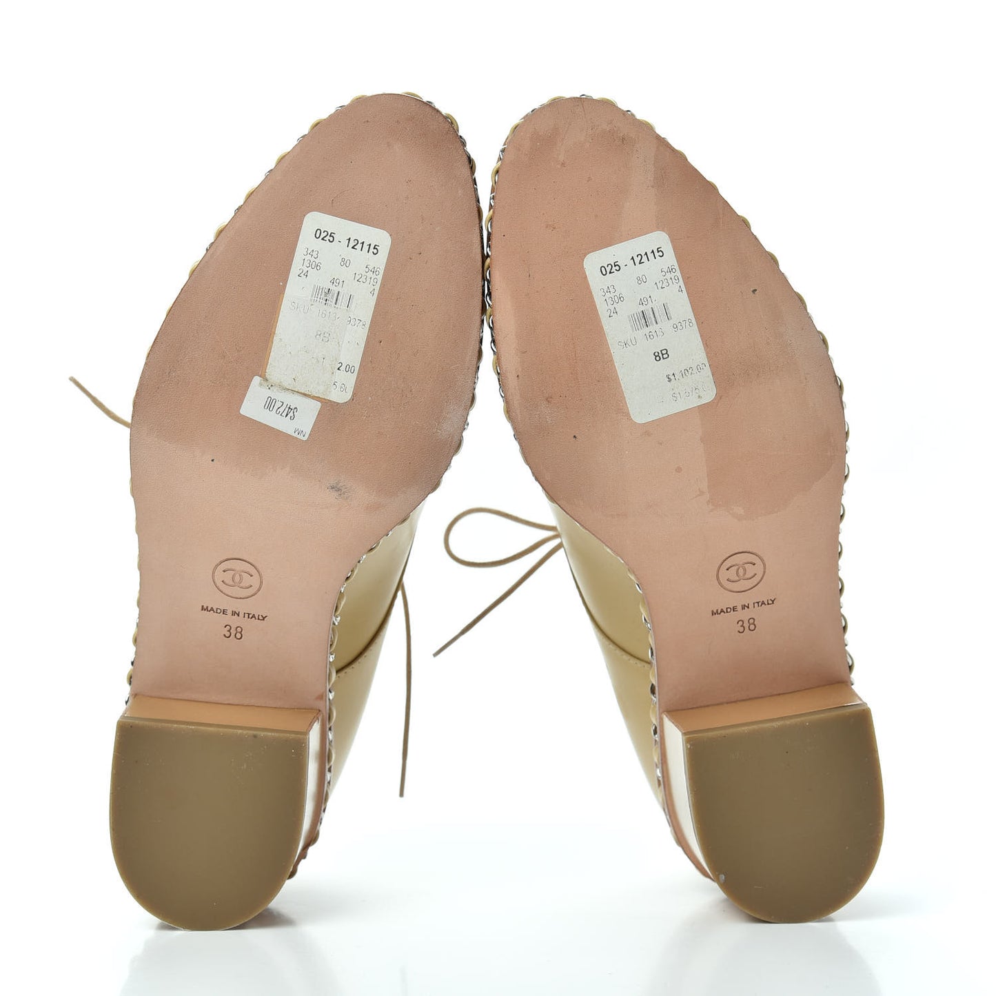 Calfskin Chain Lace Up Oxfords 38 Beige Clair