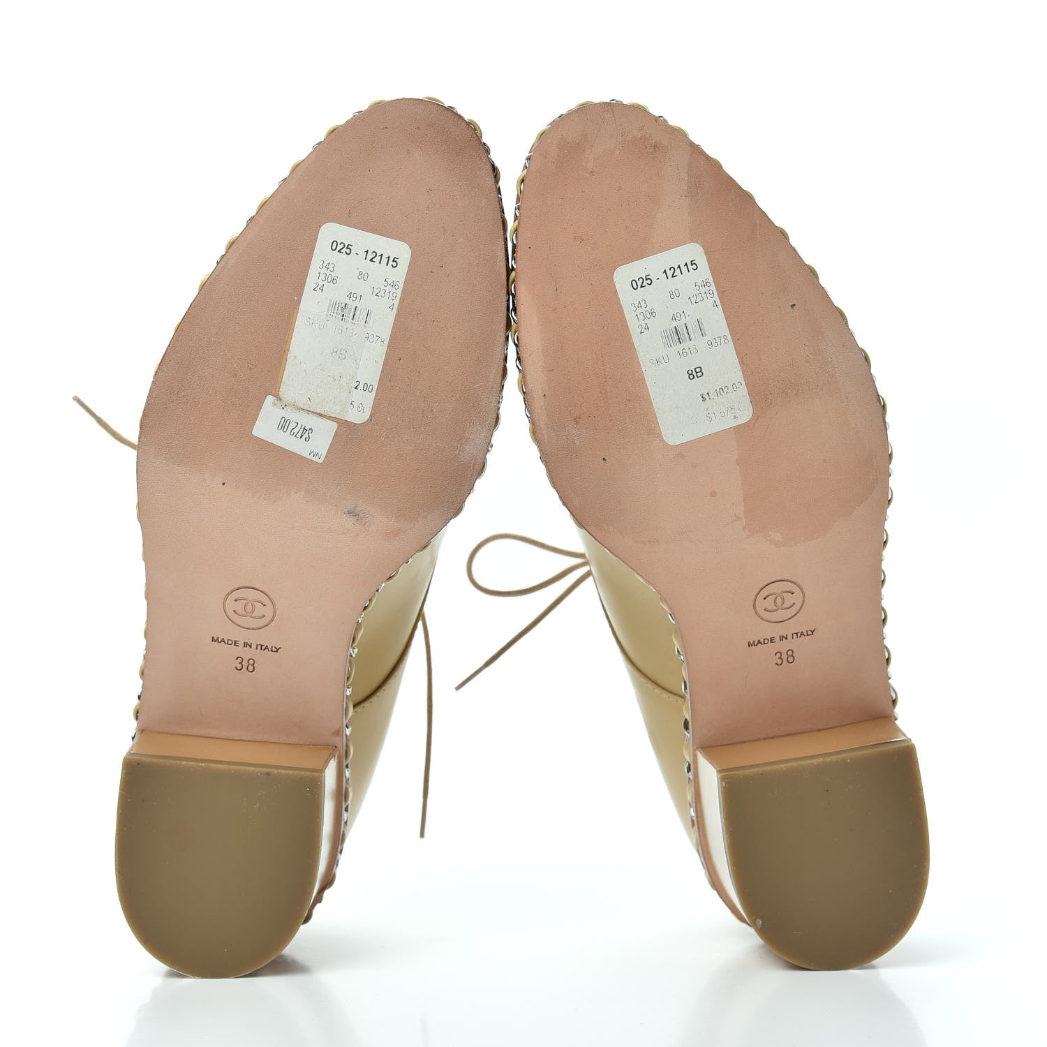 Chanel Calfskin Chain Lace Up Oxfords 38 Beige Clair 6 of 10