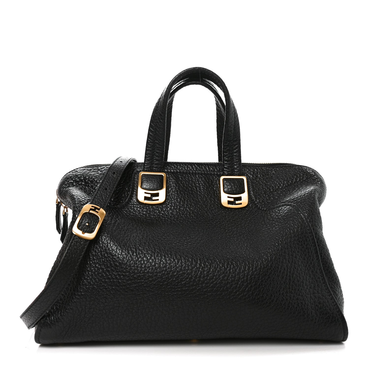 Fendi Pebbled Calfskin Large Chameleon Tote  Black 2 of 19