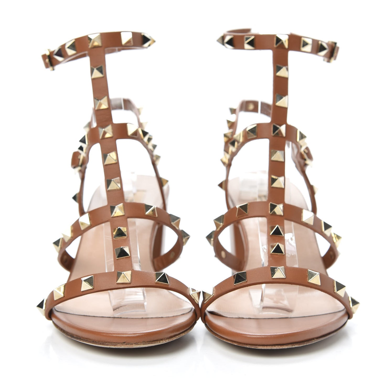 Calfskin Rockstud 60mm City Sandals 38.5 Light Cuir