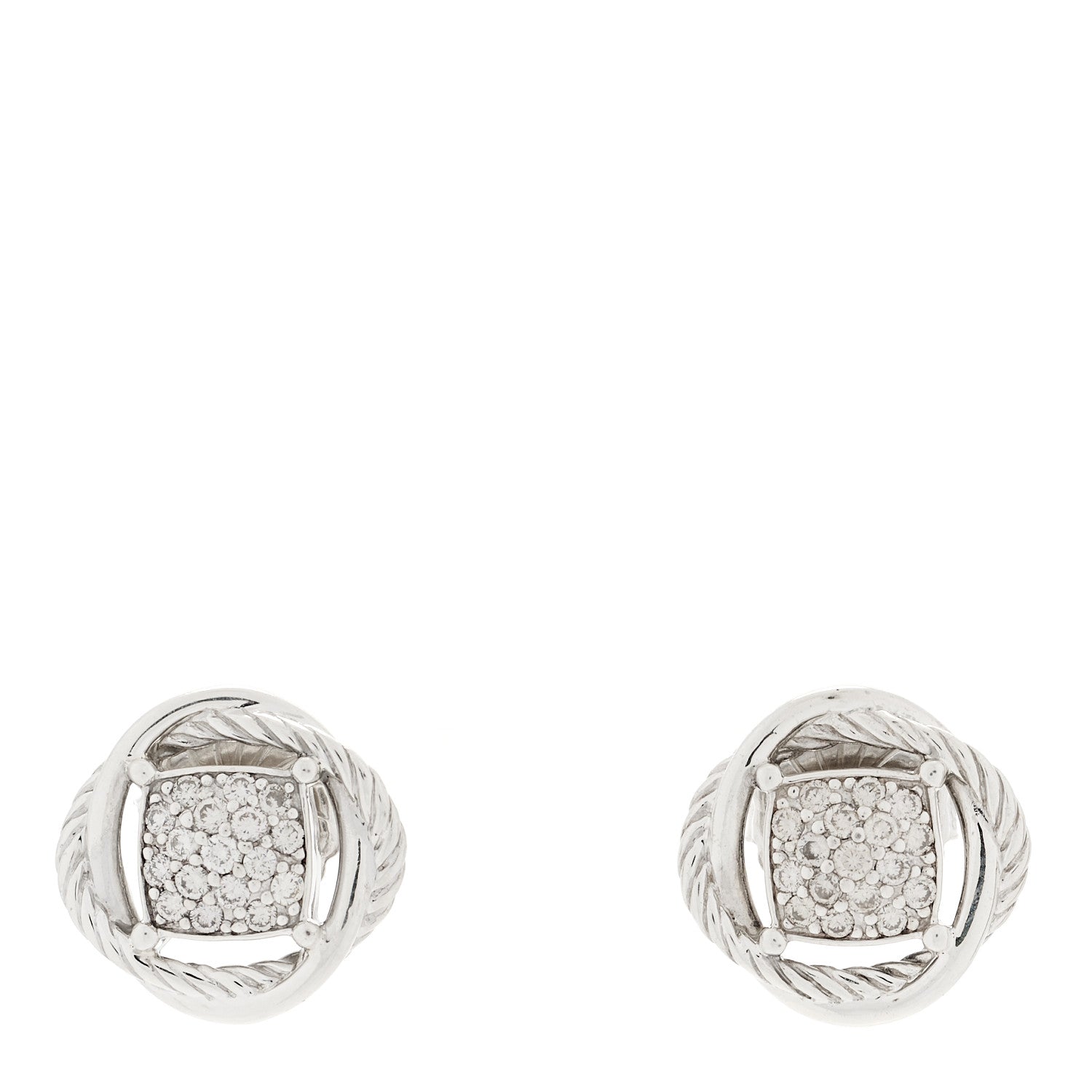 David Yurman Sterling Silver Diamond 13mm Infinity Earrings 1 of 5