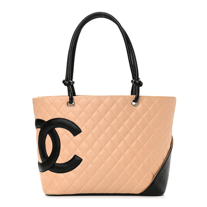 Chanel Calfskin Quilted Large Cambon Tote Beige Black 1 of 11