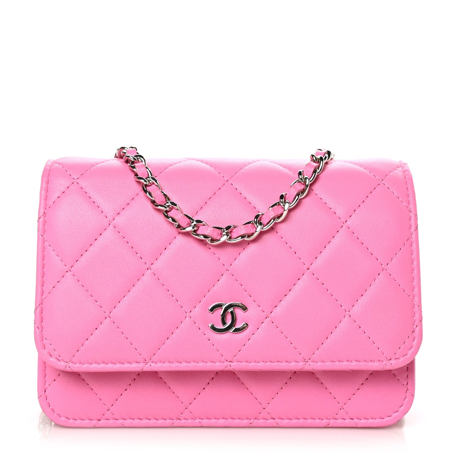 Chanel Lambskin Quilted Mini Wallet On Chain WOC Pink 1 of 11