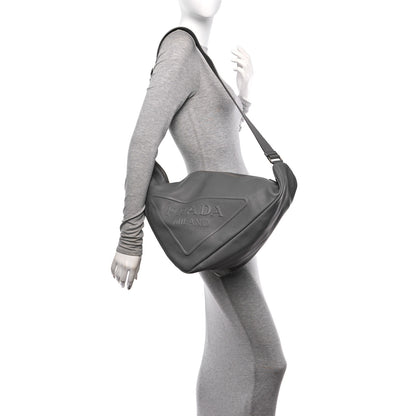 Prada Vitello Daino Triangle Shoulder Bag Grey 2 of 9