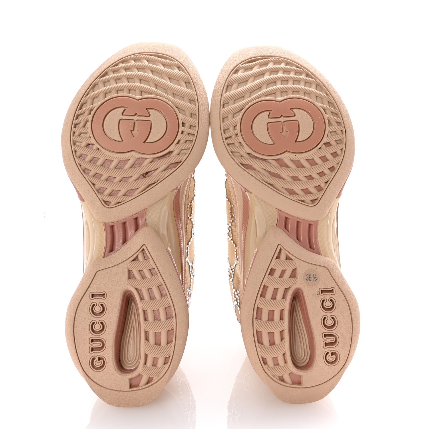 Gucci Tela Retino Mesh Crystal Suede GG Monogram Womens Gucci Run Sneakers 36.5 Light Powder Skin Rose Silver 7 of 11