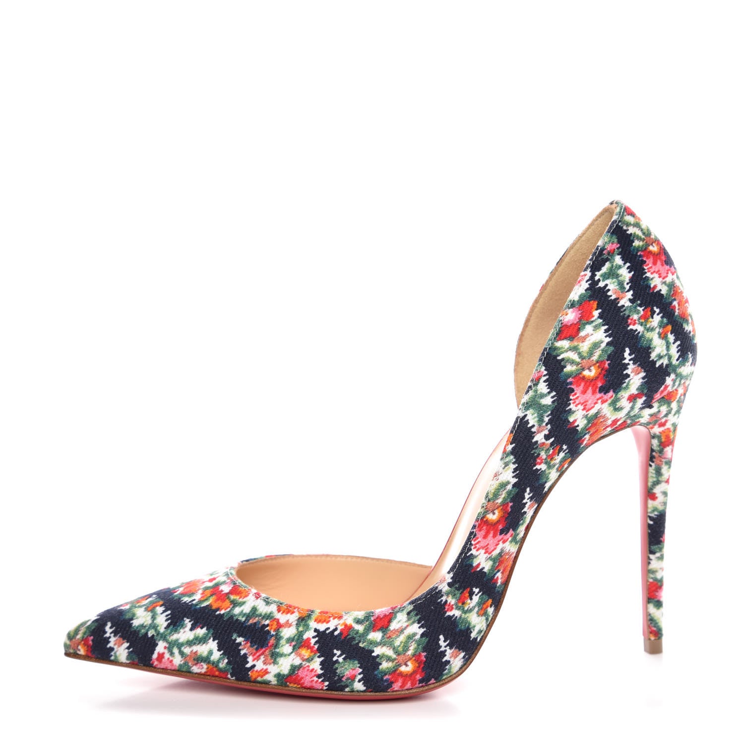 Christian Louboutin Denim Floral Iriza 100 Pumps 37 Multi Bisou 1 of 8