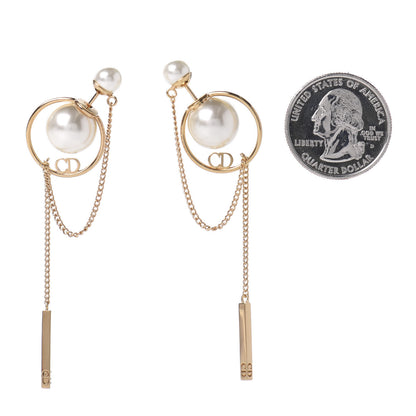 Christian Dior Pearl Tribales Dangle Chain Earrings Gold 2 of 2