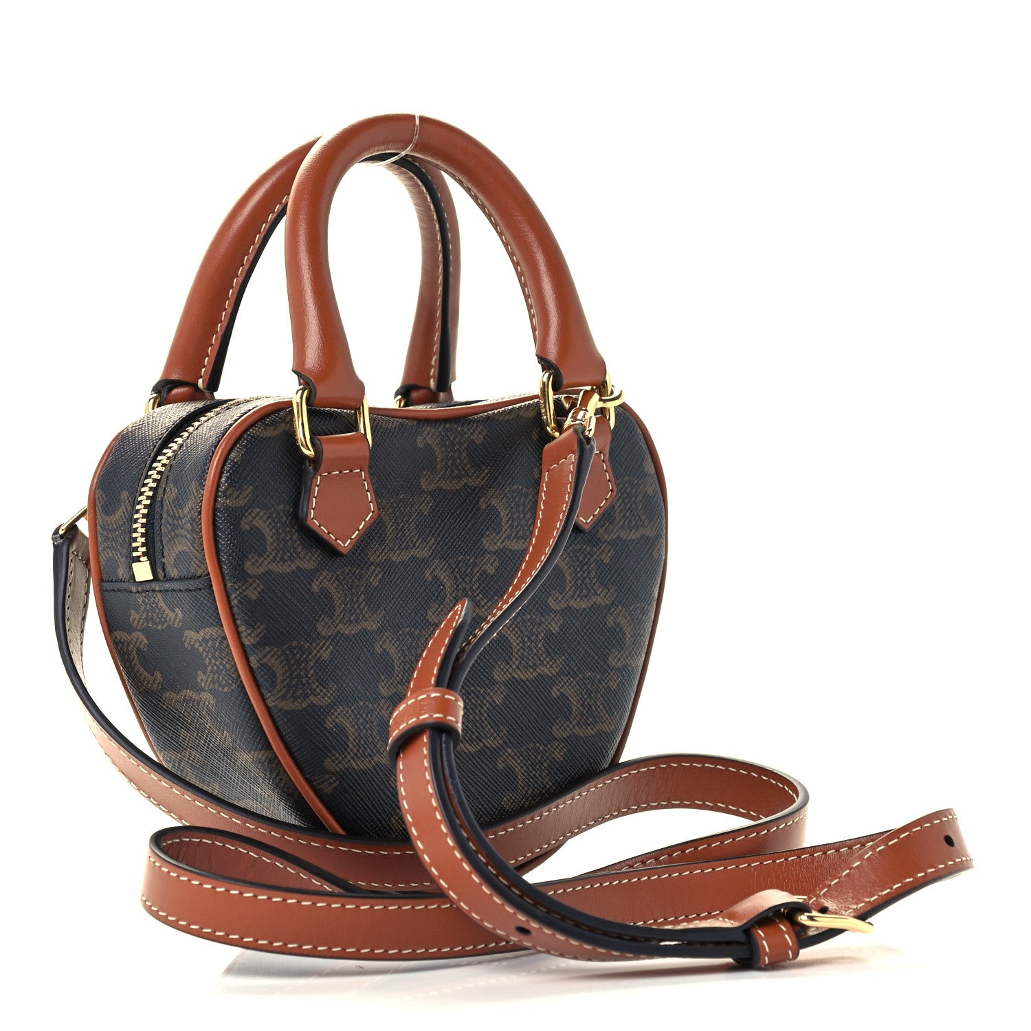 Celine Triomphe Canvas Calfskin Heart Bag Tan 3 of 10