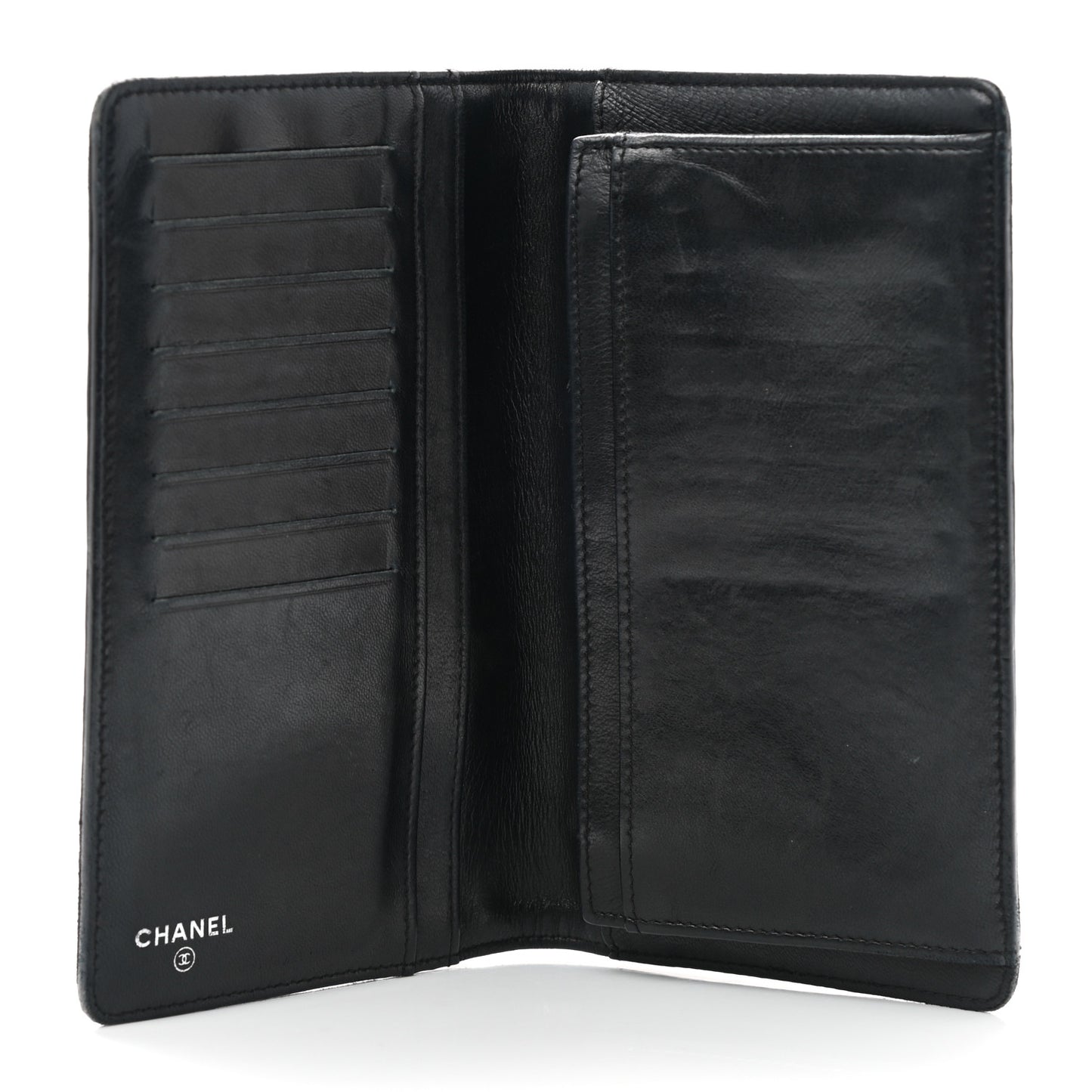 Lambskin Camellia Embossed Yen Wallet Black